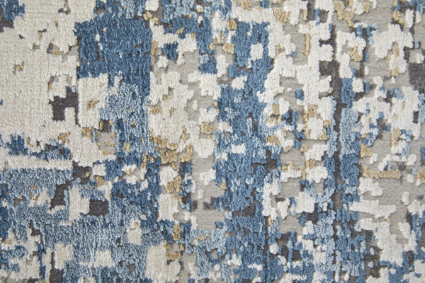 HomeRoots 3' Elevate Your Space with a Stylish Ivory Tan and Blue Abstract Power Loom Area Rug with Fringe 2' X 3' 566041