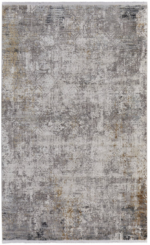 HomeRoots 3' Ivory Taupe and Gray Abstract Power Loom Distressed Area Rug with Tasseled Fringe Elegance 3' X 5' 566042