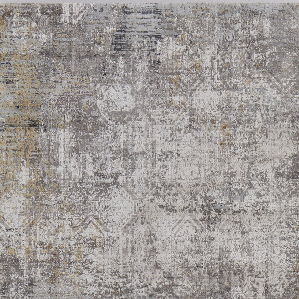 HomeRoots 3' Ivory Taupe and Gray Abstract Power Loom Distressed Area Rug with Tasseled Fringe Elegance 3' X 5' 566042