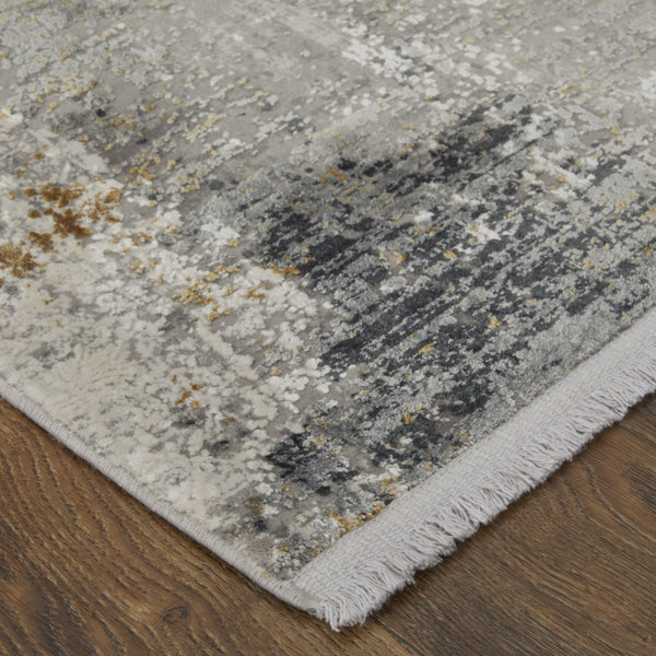 HomeRoots 3' Ivory Taupe and Gray Abstract Power Loom Distressed Area Rug with Tasseled Fringe Elegance 5' X 8' 566043