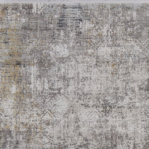 HomeRoots 3' Ivory Taupe and Gray Abstract Power Loom Distressed Area Rug with Tasseled Fringe Elegance 10' X 13' 566046