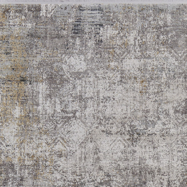HomeRoots 3' Ivory Taupe and Gray Abstract Power Loom Distressed Area Rug with Tasseled Fringe Elegance 10' X 13' 566046