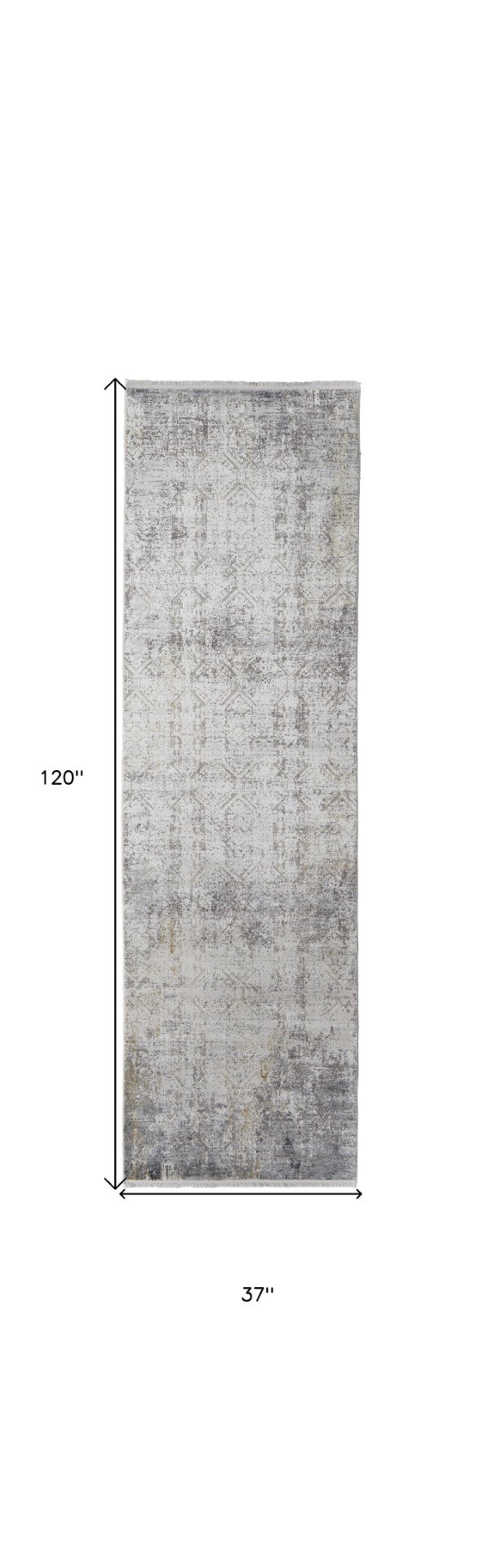 HomeRoots 3' Ivory Taupe and Gray Abstract Power Loom Distressed Area Rug with Tasseled Fringe Elegance 10' Runner 566047
