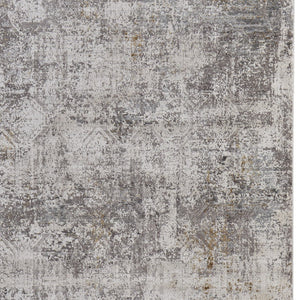 HomeRoots 3' Ivory Taupe and Gray Abstract Power Loom Distressed Area Rug with Tasseled Fringe Elegance 12' X 18' 566048