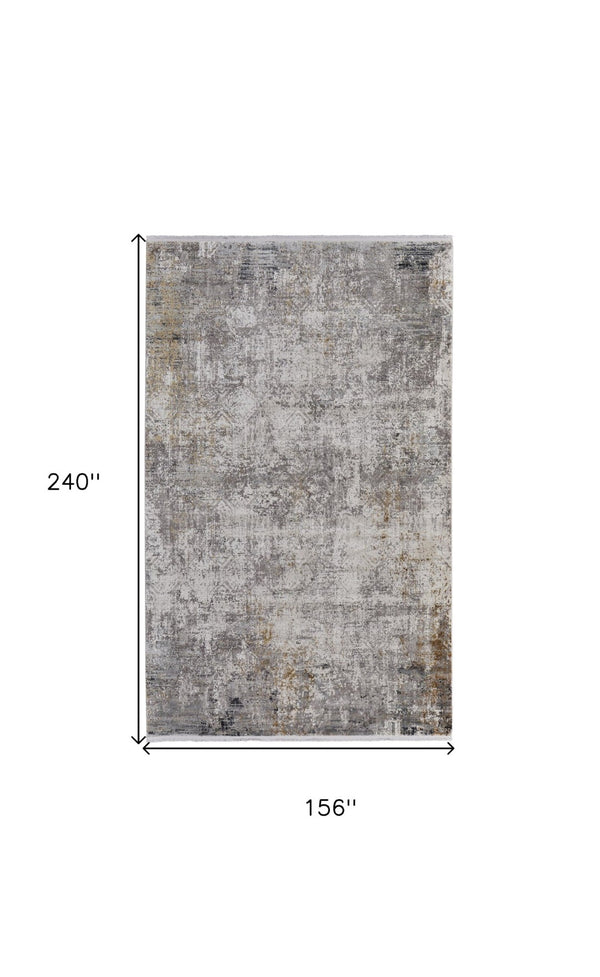 HomeRoots 3' Ivory Taupe and Gray Abstract Power Loom Distressed Area Rug with Tasseled Fringe Elegance 13' X 20' 566049