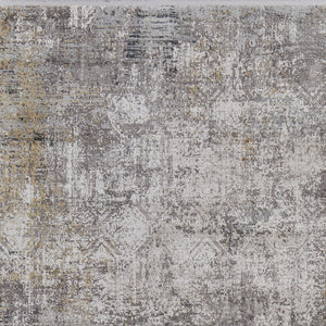 HomeRoots 3' Ivory Taupe and Gray Abstract Power Loom Distressed Area Rug with Tasseled Fringe Elegance 12' X 15' 566050