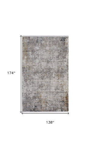HomeRoots 3' Ivory Taupe and Gray Abstract Power Loom Distressed Area Rug with Tasseled Fringe Elegance 12' X 15' 566050