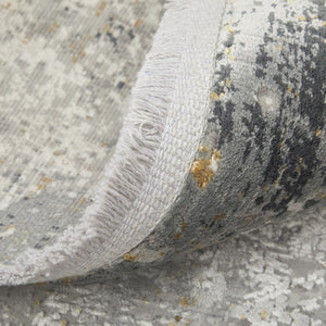 HomeRoots 3' Ivory Taupe and Gray Abstract Power Loom Distressed Area Rug with Tasseled Fringe Elegance 2' X 3' 566051