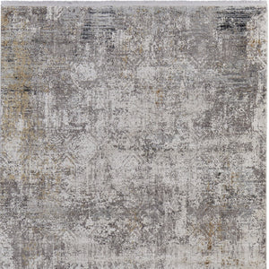 HomeRoots 3' Ivory Taupe and Gray Abstract Power Loom Distressed Area Rug with Tasseled Fringe Elegance 2' X 3' 566051