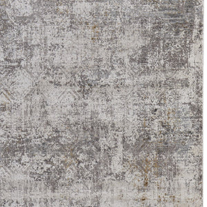 HomeRoots 3' Ivory Taupe and Gray Abstract Power Loom Distressed Area Rug with Tasseled Fringe Elegance 2' X 3' 566051