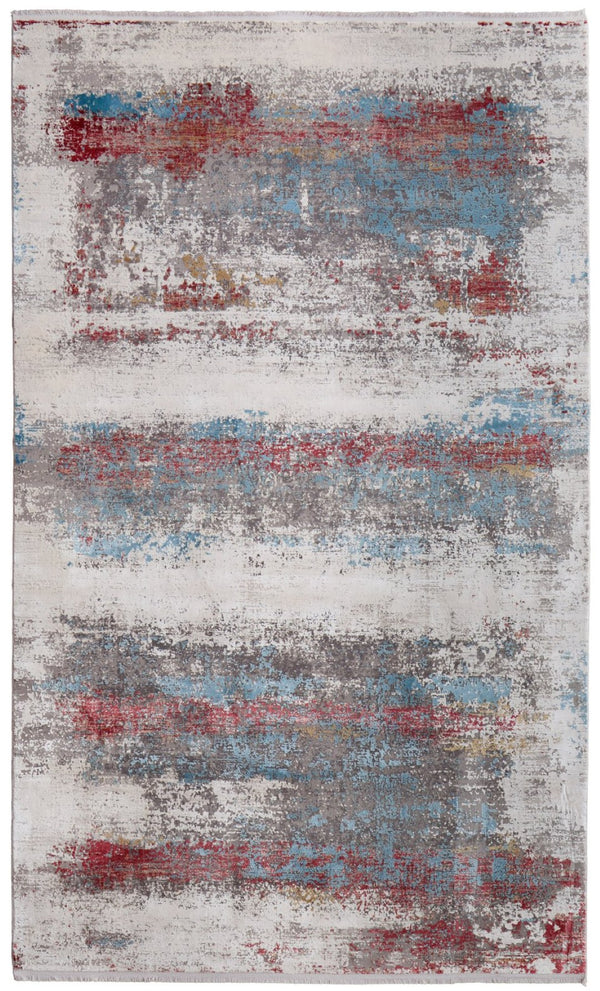 HomeRoots 3' Modern Abstract Area Rug in Gray, Blue, and Red with Fringed Edges for Cozy Home Decor 5' X 8' 566053