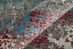 HomeRoots 3' Modern Abstract Area Rug in Gray, Blue, and Red with Fringed Edges for Cozy Home Decor 7' X 10' 566054