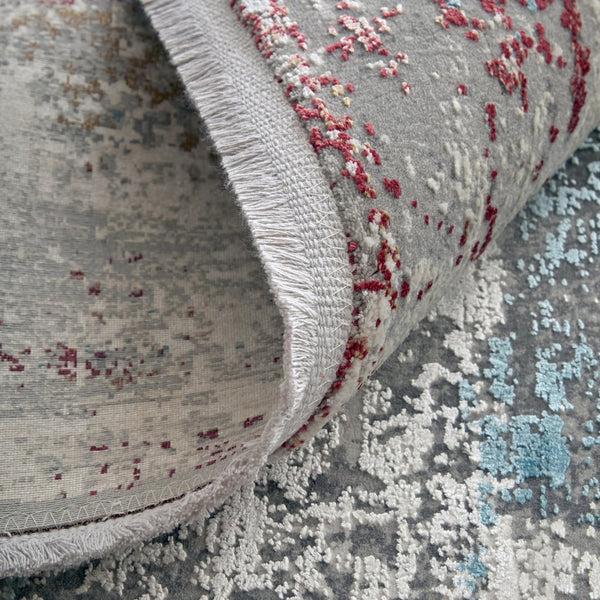 HomeRoots 3' Modern Abstract Area Rug in Gray, Blue, and Red with Fringed Edges for Cozy Home Decor 8' X 11' 566055