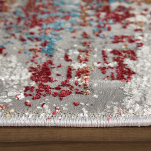 HomeRoots 3' Modern Abstract Area Rug in Gray, Blue, and Red with Fringed Edges for Cozy Home Decor 10' X 13' 566056
