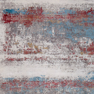 HomeRoots 3' Modern Abstract Area Rug in Gray, Blue, and Red with Fringed Edges for Cozy Home Decor 10' X 13' 566056