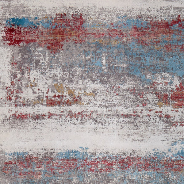 HomeRoots 3' Modern Abstract Area Rug in Gray, Blue, and Red with Fringed Edges for Cozy Home Decor 10' X 13' 566056