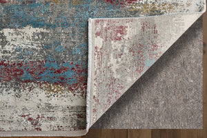 HomeRoots 3' Modern Abstract Area Rug in Gray, Blue, and Red with Fringed Edges for Cozy Home Decor 10' Runner 566057