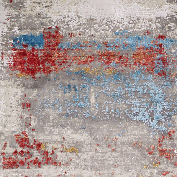 HomeRoots 3' Modern Abstract Area Rug in Gray, Blue, and Red with Fringed Edges for Cozy Home Decor 10' Runner 566057