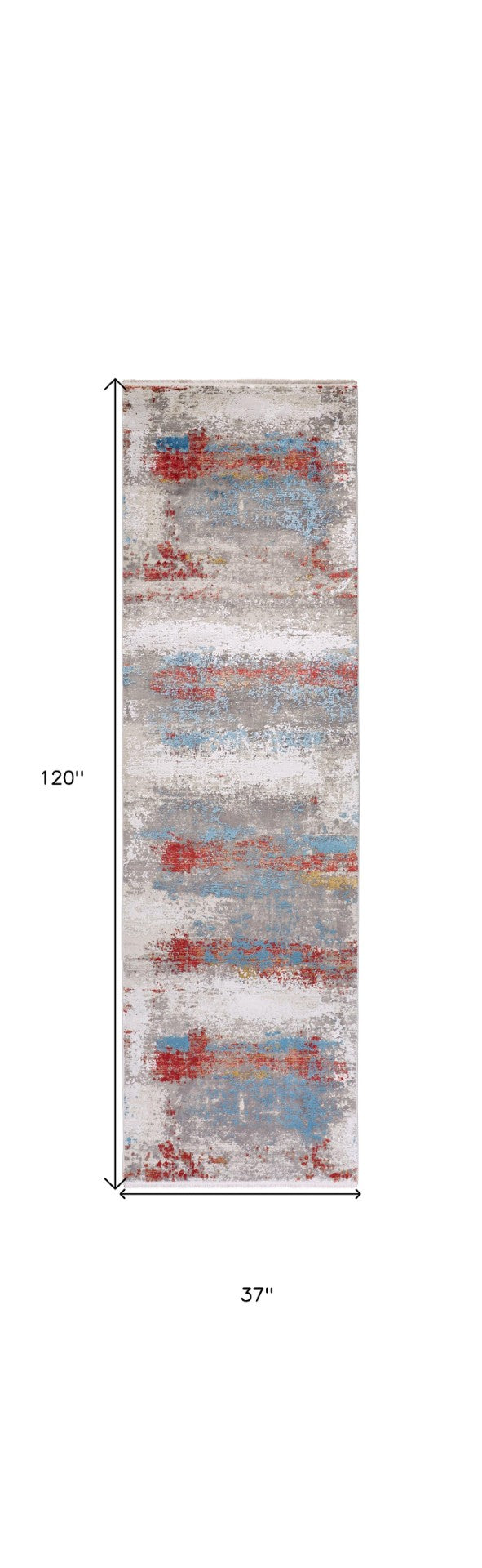HomeRoots 3' Modern Abstract Area Rug in Gray, Blue, and Red with Fringed Edges for Cozy Home Decor 10' Runner 566057