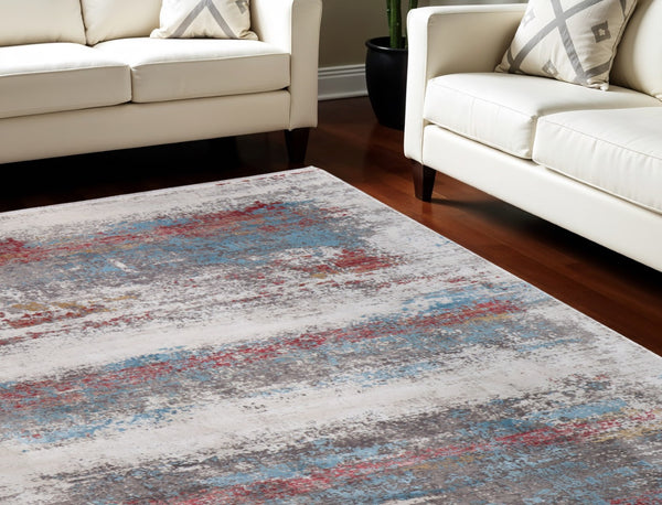 HomeRoots 3' Modern Abstract Area Rug in Gray, Blue, and Red with Fringed Edges for Cozy Home Decor 12' X 18' 566058