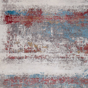 HomeRoots 3' Modern Abstract Area Rug in Gray, Blue, and Red with Fringed Edges for Cozy Home Decor 13' X 20' 566059