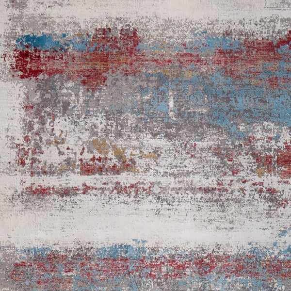 HomeRoots 3' Modern Abstract Area Rug in Gray, Blue, and Red with Fringed Edges for Cozy Home Decor 13' X 20' 566059