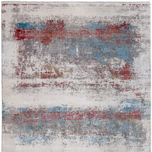 HomeRoots 3' Modern Abstract Area Rug in Gray, Blue, and Red with Fringed Edges for Cozy Home Decor 12' X 15' 566060