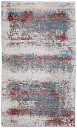 HomeRoots 3' Modern Abstract Area Rug in Gray, Blue, and Red with Fringed Edges for Cozy Home Decor 12' X 15' 566060