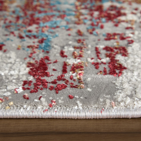 HomeRoots 3' Modern Abstract Area Rug in Gray, Blue, and Red with Fringed Edges for Cozy Home Decor 2' X 3' 566061