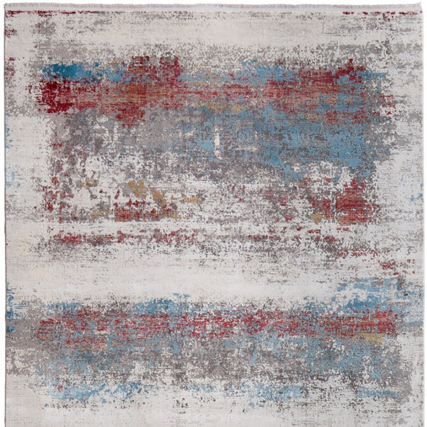 HomeRoots 3' Modern Abstract Area Rug in Gray, Blue, and Red with Fringed Edges for Cozy Home Decor 2' X 3' 566061