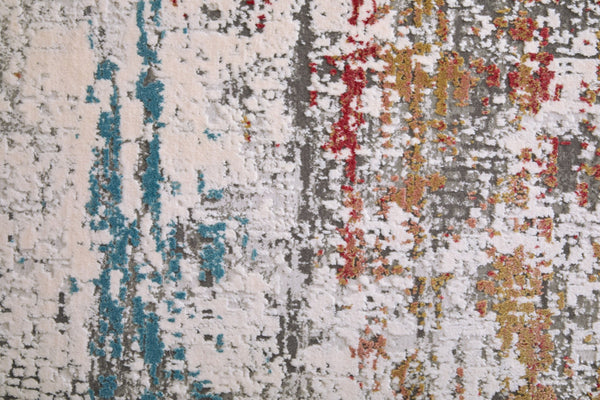 HomeRoots 3' Gray Blue and Red Abstract Power Loom Area Rug with Tassels - Elevate Your Space Instantly! 3' X 5' 566062