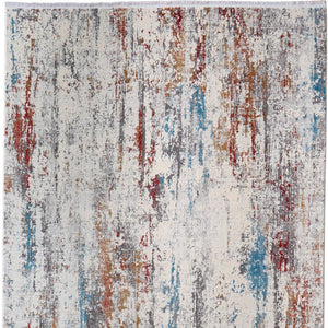 HomeRoots 3' Gray Blue and Red Abstract Power Loom Area Rug with Tassels - Elevate Your Space Instantly! 5' X 8' 566063