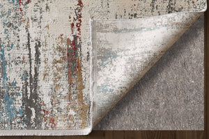 HomeRoots 3' Gray Blue and Red Abstract Power Loom Area Rug with Tassels - Elevate Your Space Instantly! 7' X 10' 566064