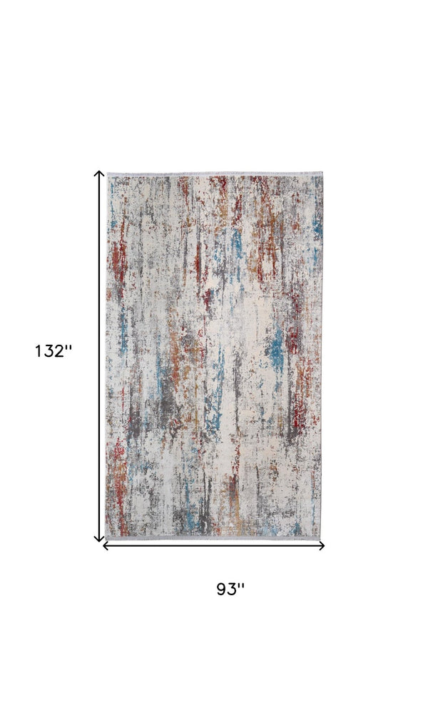 HomeRoots 3' Gray Blue and Red Abstract Power Loom Area Rug with Tassels - Elevate Your Space Instantly! 8' X 11' 566065