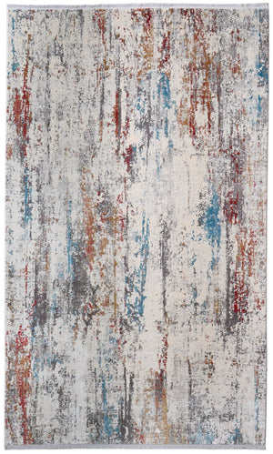 HomeRoots 3' Gray Blue and Red Abstract Power Loom Area Rug with Tassels - Elevate Your Space Instantly! 8' X 11' 566065