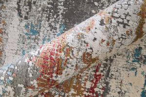 HomeRoots 3' Gray Blue and Red Abstract Power Loom Area Rug with Tassels - Elevate Your Space Instantly! 10' X 13' 566066