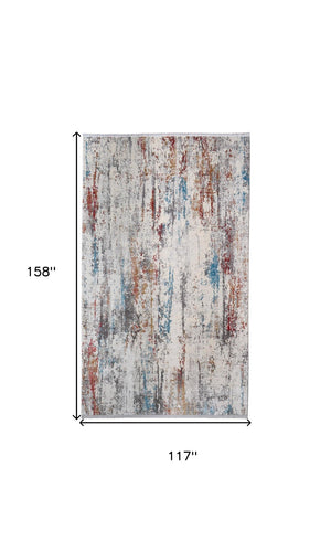 HomeRoots 3' Gray Blue and Red Abstract Power Loom Area Rug with Tassels - Elevate Your Space Instantly! 10' X 13' 566066