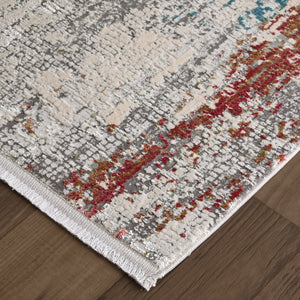 HomeRoots 3' Gray Blue and Red Abstract Power Loom Area Rug with Tassels - Elevate Your Space Instantly! 10' Runner 566067