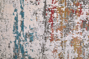 HomeRoots 3' Gray Blue and Red Abstract Power Loom Area Rug with Tassels - Elevate Your Space Instantly! 10' Runner 566067