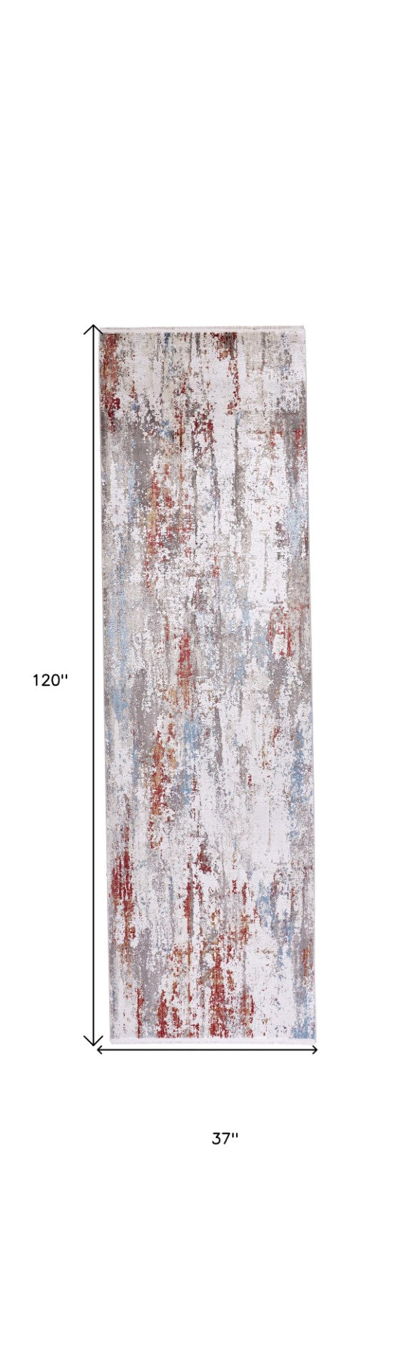HomeRoots 3' Gray Blue and Red Abstract Power Loom Area Rug with Tassels - Elevate Your Space Instantly! 10' Runner 566067