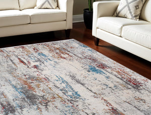 HomeRoots 3' Gray Blue and Red Abstract Power Loom Area Rug with Tassels - Elevate Your Space Instantly! 12' X 18' 566068