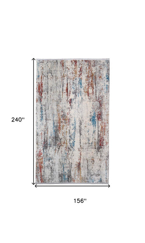 HomeRoots 3' Gray Blue and Red Abstract Power Loom Area Rug with Tassels - Elevate Your Space Instantly! 13' X 20' 566069