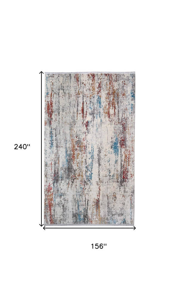 HomeRoots 3' Gray Blue and Red Abstract Power Loom Area Rug with Tassels - Elevate Your Space Instantly! 13' X 20' 566069