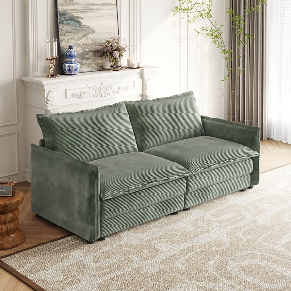 English Elm Corduroy Loveseat Sofa Couch - Cozy 2-Seat Upholstered Design With Deep Cushions & 2 Pillows W834S00412