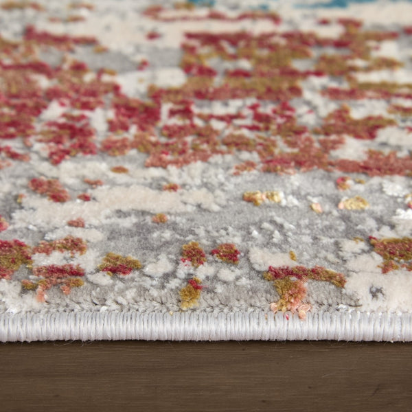 HomeRoots 3' Gray Blue and Red Abstract Power Loom Area Rug with Tassels - Elevate Your Space Instantly! 12' X 15' 566070
