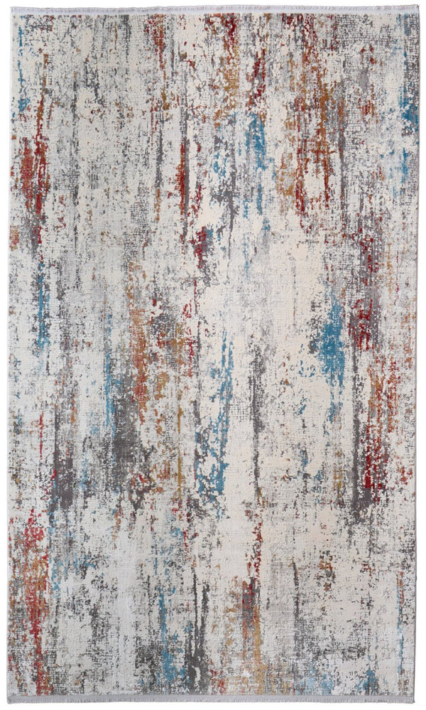 HomeRoots 3' Gray Blue and Red Abstract Power Loom Area Rug with Tassels - Elevate Your Space Instantly! 12' X 15' 566070