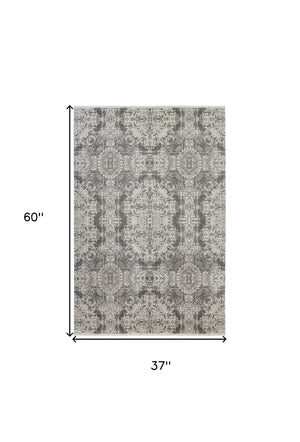 Homeroots 3' X 5' Ivory Taupe And Gray Abstract Power Loom Distressed Area Rug With Fringe Gray Viscose 566072