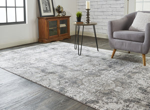 Homeroots 3' X 5' Ivory Taupe And Gray Abstract Power Loom Distressed Area Rug With Fringe Gray Viscose 566072