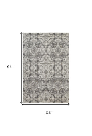 Homeroots 5' X 8' Ivory Taupe And Gray Abstract Power Loom Distressed Area Rug With Fringe Gray Viscose 566073
