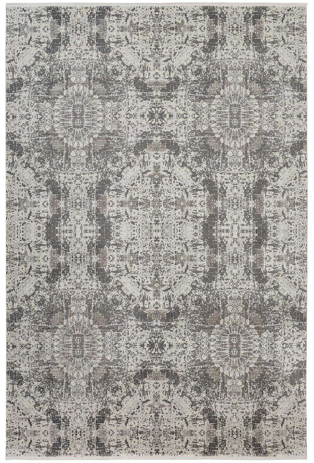 Homeroots 5' X 8' Ivory Taupe And Gray Abstract Power Loom Distressed Area Rug With Fringe Gray Viscose 566073